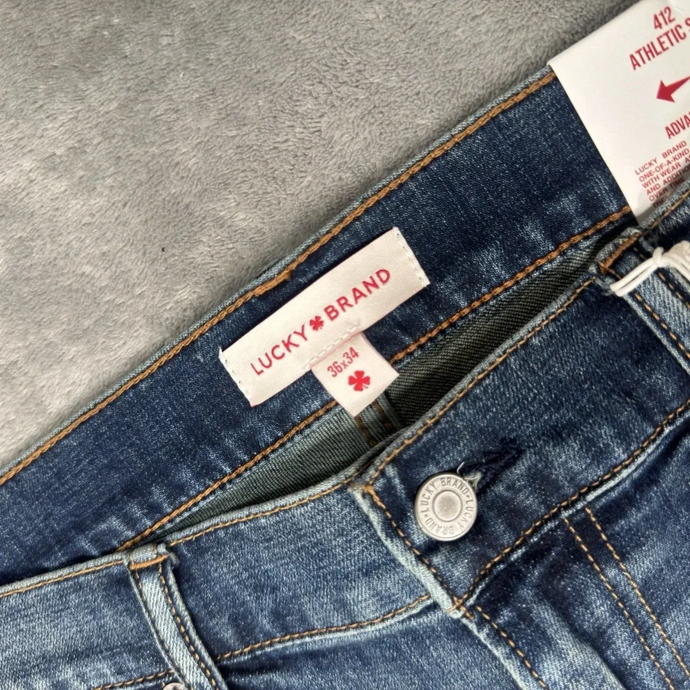 Lucky Brand Jeans Mens 36x34 412 Athletic Slim 2 Way Stretch Medium Wash Denim - Picture 7 of 15